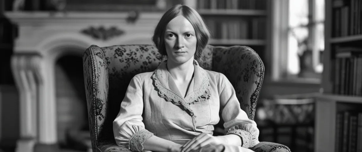 Charlotte Bront235 walking through the countryside of Thornton, West Yorkshire, United Kingdom, reflecting a philosophical thinker and critical of social norms spirit.